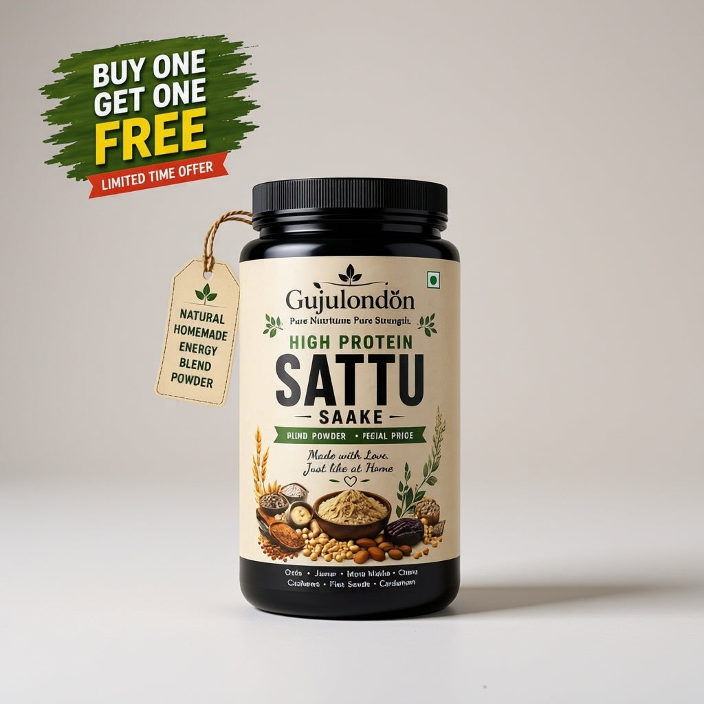 Gujulondön High Protein Sattu Shake 250gm. Natural homemade energy blend powder rich in fiber with no added sugar. Buy 1 Get 1 Free