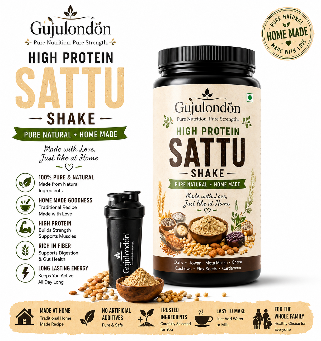 Premium High Protein Sattu Shake 250gm | Natural Homemade Energy Blend powder | Buy One Get One Free