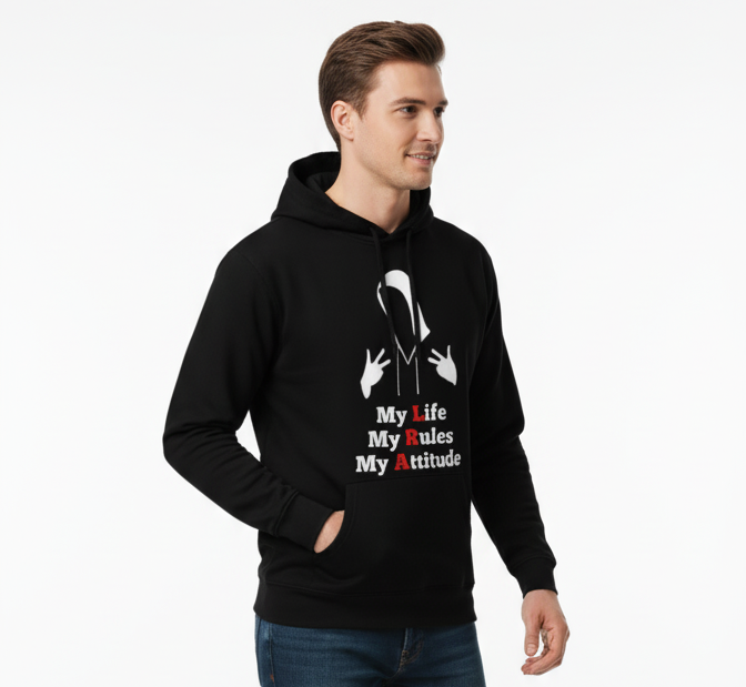 My Life My Rules My Attitude Hoodie | Premium Black Oversized Streetwear | Gujulondon