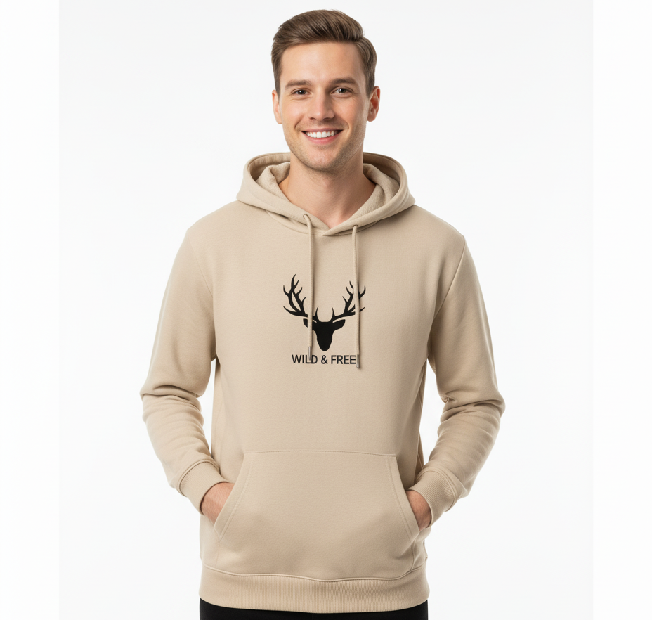 Wild & Free Deer Antler Hoodie | Premium Cream Nature Aesthetic Sweatshirt | Gujulondon