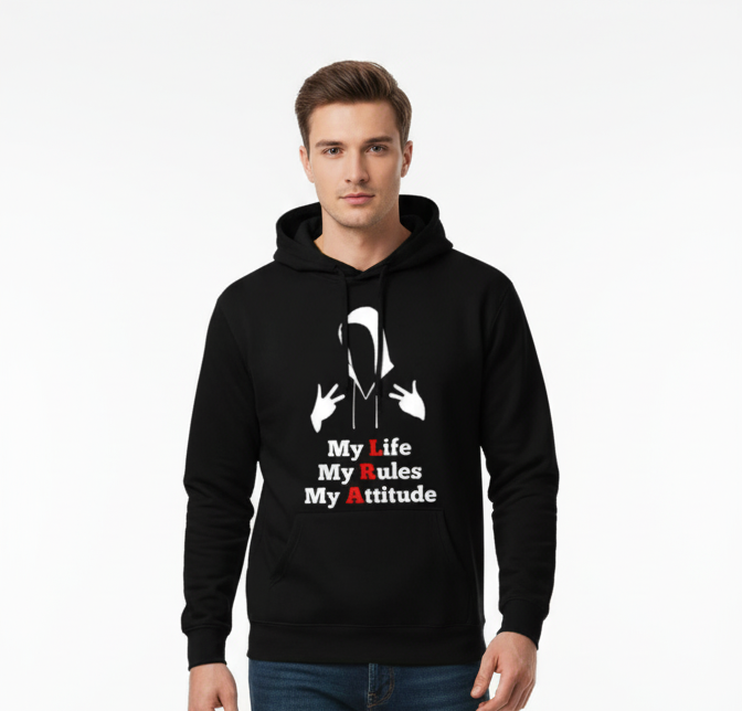 My Life My Rules My Attitude Hoodie | Premium Black Oversized Streetwear | Gujulondon