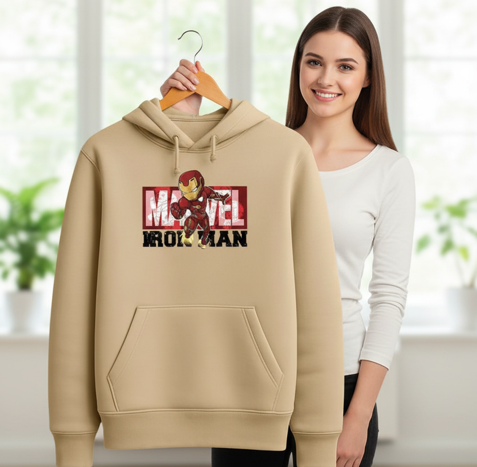 Iron Man Arc Reactor Hoodie | Premium Beige Marvel Comics Apparel Sweatshirt |Gujulondon